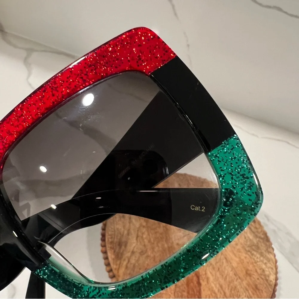 Gucci Red and Green Glitter Sunglasses‎ acetate square sunglasses minor flaws